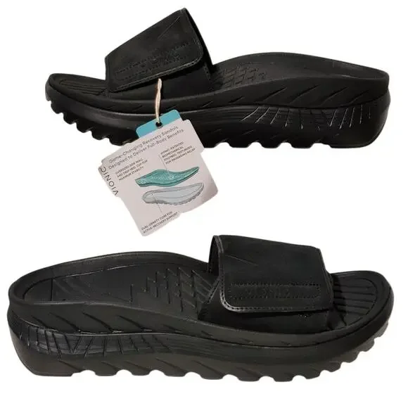 Vionic Rejuvenate Adjustable Slide Sandals Black Orthotic Recovery Womens 9M - Picture 1 of 8